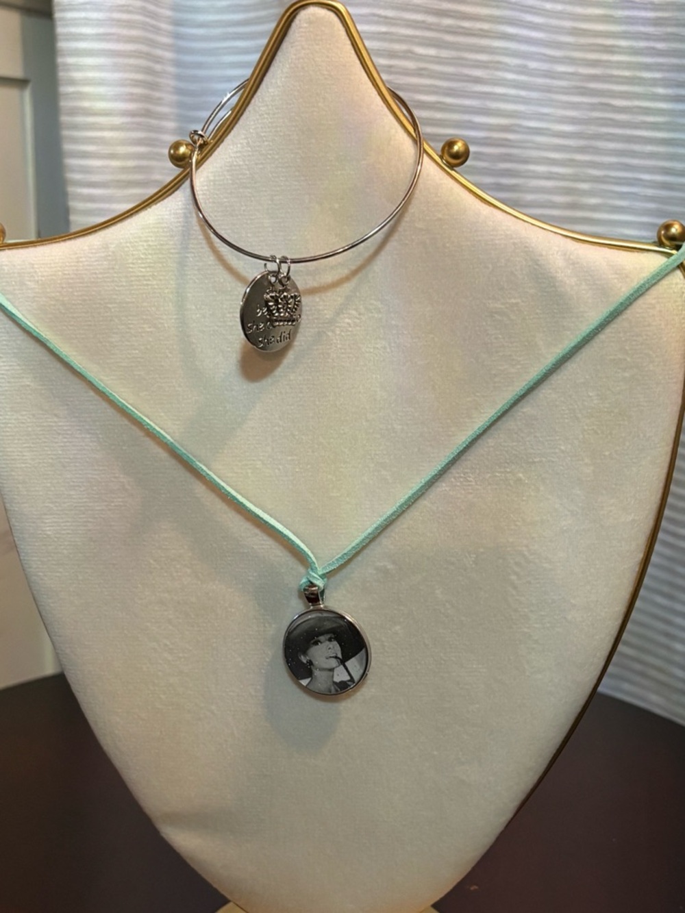 Vintage-Inspired Boho Photo Necklace Set+ “She Believed She Could” Charm Bangle